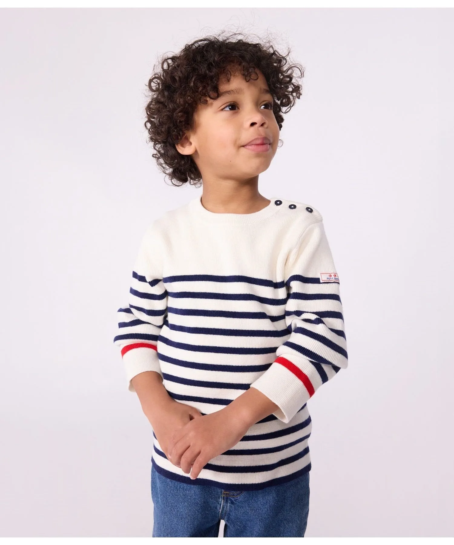 Вязаный пуловер PETIT BATEAU, Off-white/blue