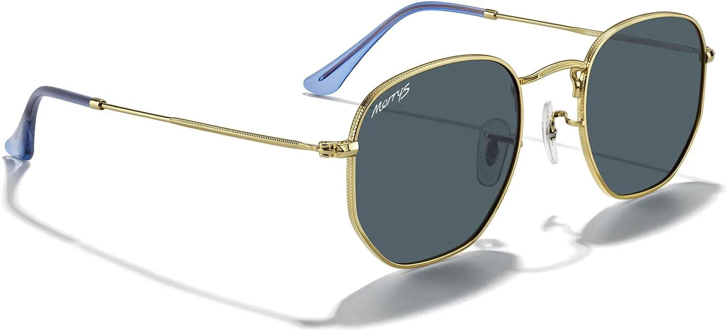 

Классические поляризованные солнцезащитные очки MERRY для женщин и мужчин, винтажные, многоугольные, квадратные, модель S6548 MERRY'S, Polished Gold Frame/Blue Lens