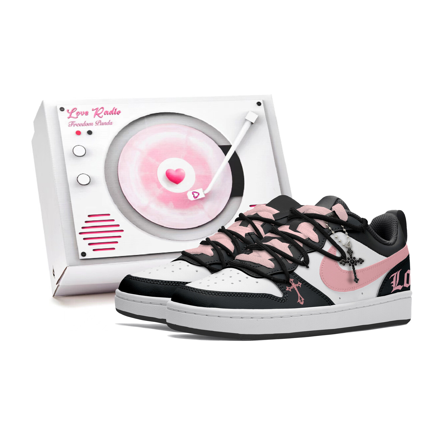

Кроссовки Nike Court Borough Skateboard Shoes Women's Low-Top Black Pink, черный/розовый