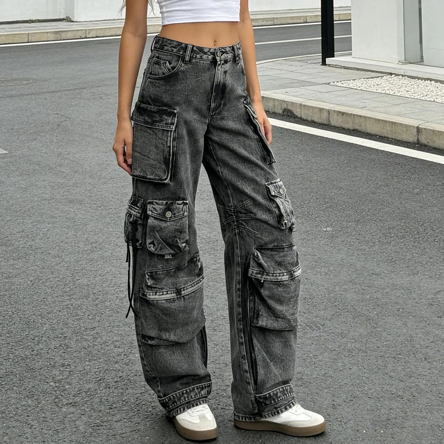 Джинсы свободные, Light Gray, Y2k Baggy Cargo — фото 2