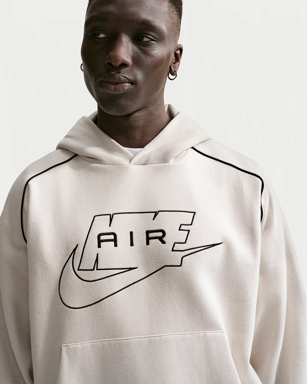 Мужская флисовая худи-пуловер Nike Air, Light Bone/Black/Black — фото 3