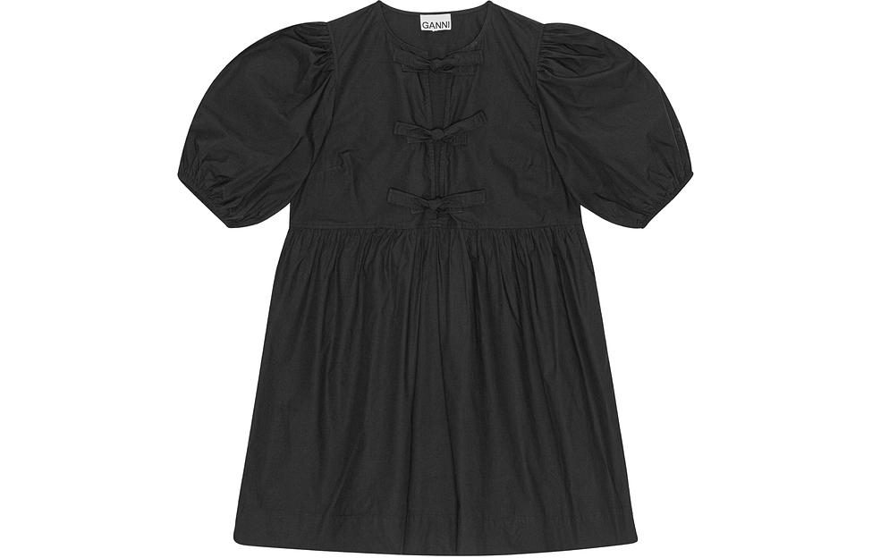 

Платье мини из поплина с завязками GANNI, черное