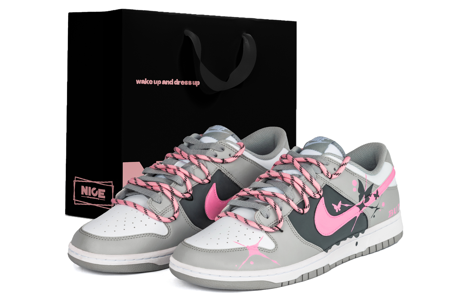 

Дунки устойчивые к истиранию дышащие низкие скейтбордские кроссовки унисекс Nike, серый/розовый