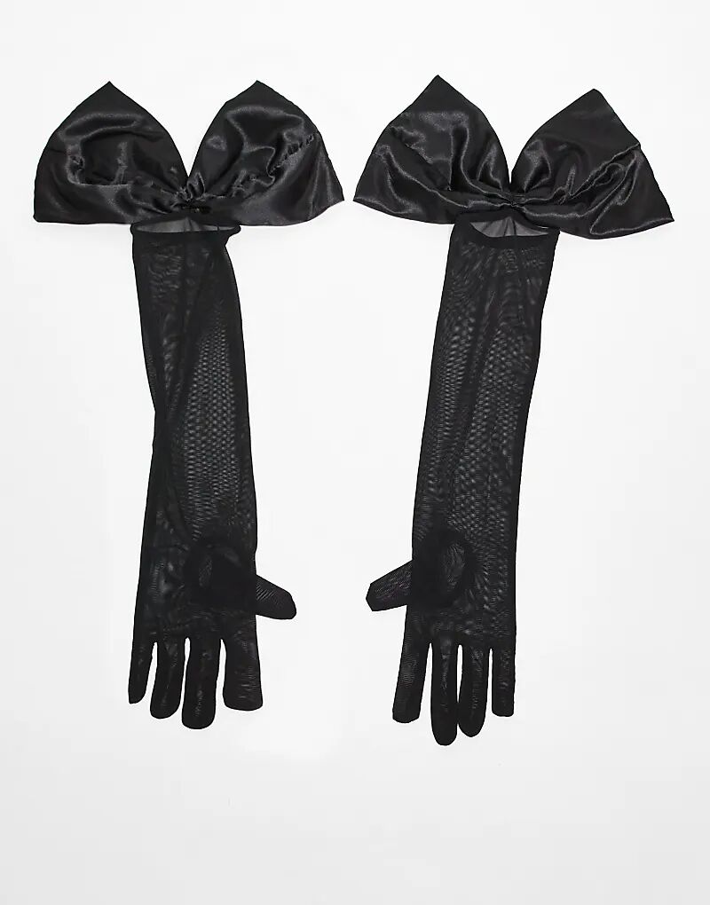 

Длинные прозрачные черные перчатки ASOS DESIGN с большим атласным бантом