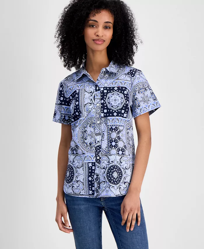 

Женская полосатая хлопковая рубашка Camp Shirt Tommy Hilfiger, синий