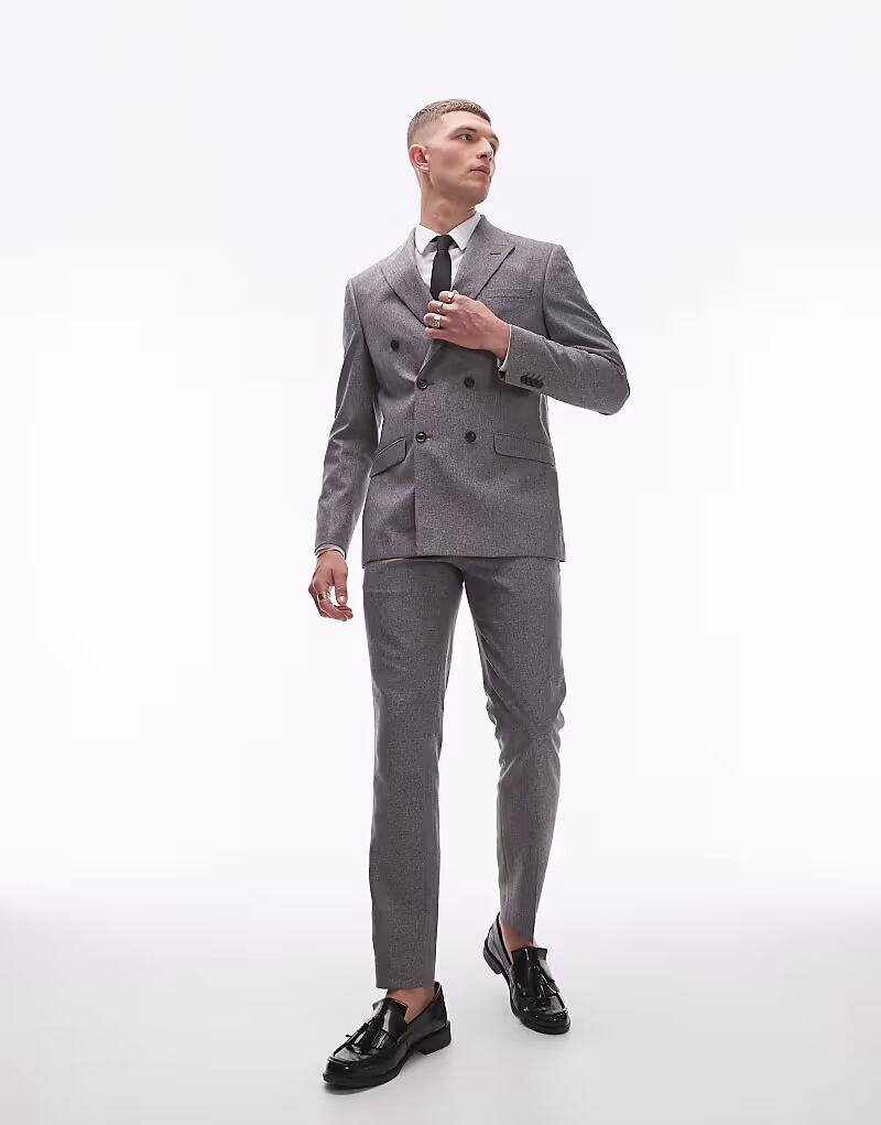 

Узкие фактурные брюки Topman серого цвета