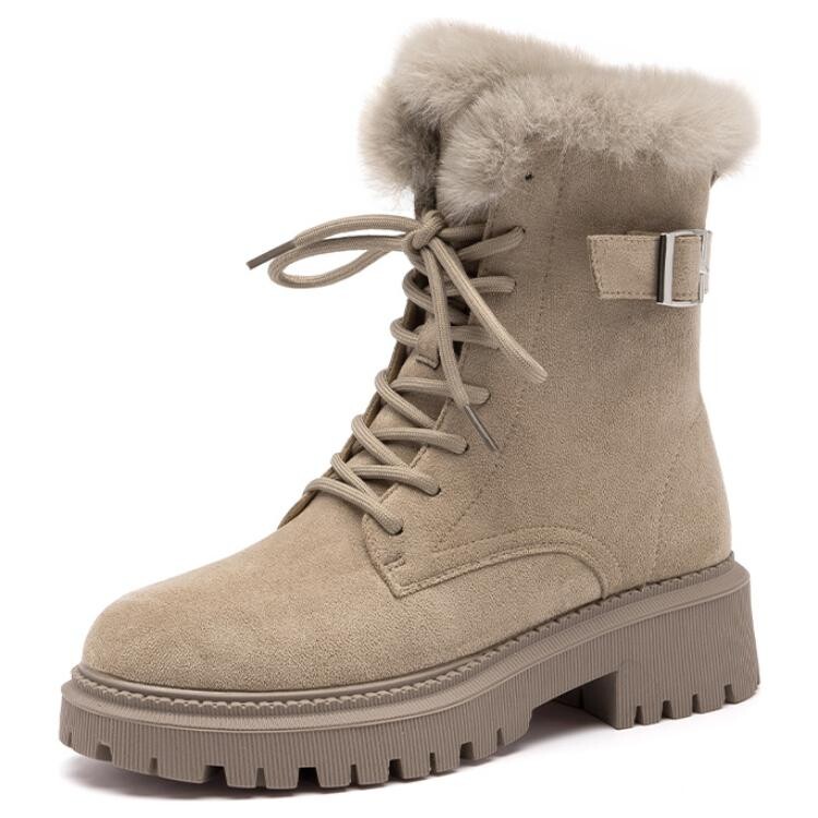 Ботинки женские Agsdon Martin Boot на шнуровке с мехом, черный — фото 2