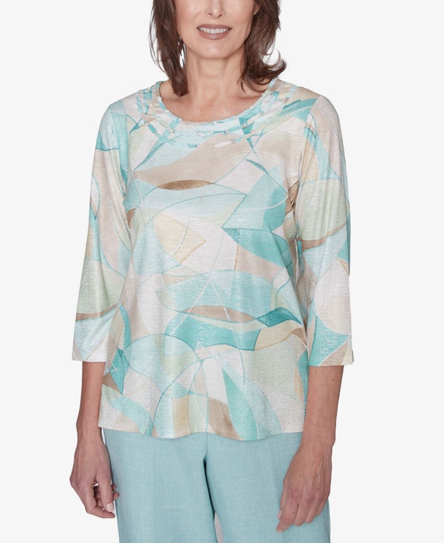 

Женская блузка с круглым вырезом и рисунком витражей Кенсингтонские сады Alfred Dunner, Neutral Multi