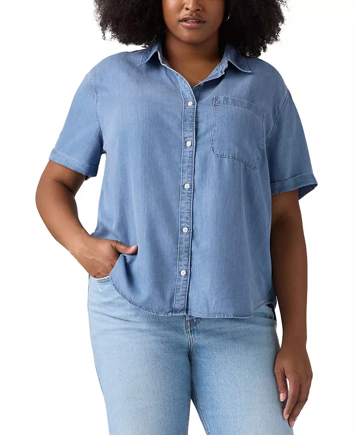 

Плюс сайз рубашка с коротким рукавом Darlene из шамбре Levi's, синий