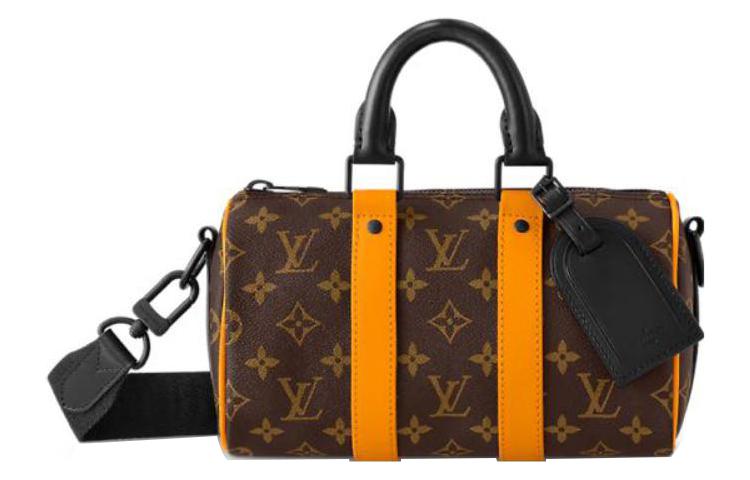LOUIS VUITTON Сумка кроссбоди Keepall из кожи и текстиля женская коричнево-оранжевая — фото 2