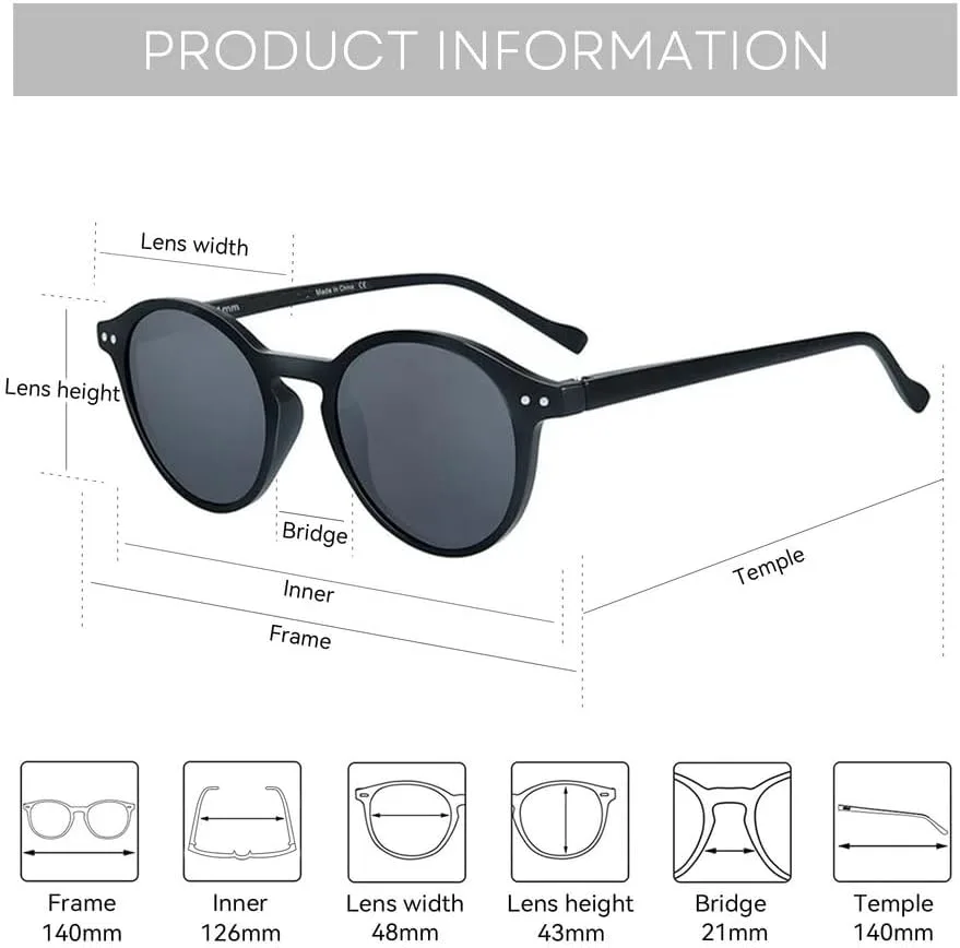 

Ретро круглые поляризованные солнцезащитные очки для мужчин и женщин, винтажные маленькие круглые солнцезащитные очки, защитные очки GHVWYX, 019 Black Grey Lens