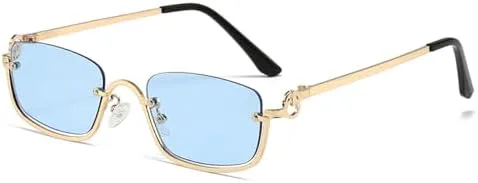 

Модные маленькие квадратные солнцезащитные очки для женщин, металлические очки в полуободковой оправе, винтажные черные и розовые оттенки MTZJH, Gold Blue