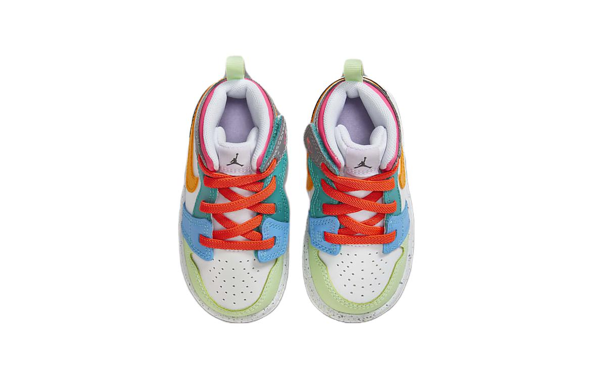 Детские баскетбольные кроссовки Air 1 Mid Top устойчивые к истиранию сине-оранжевые для малышей Jordan — фото 4