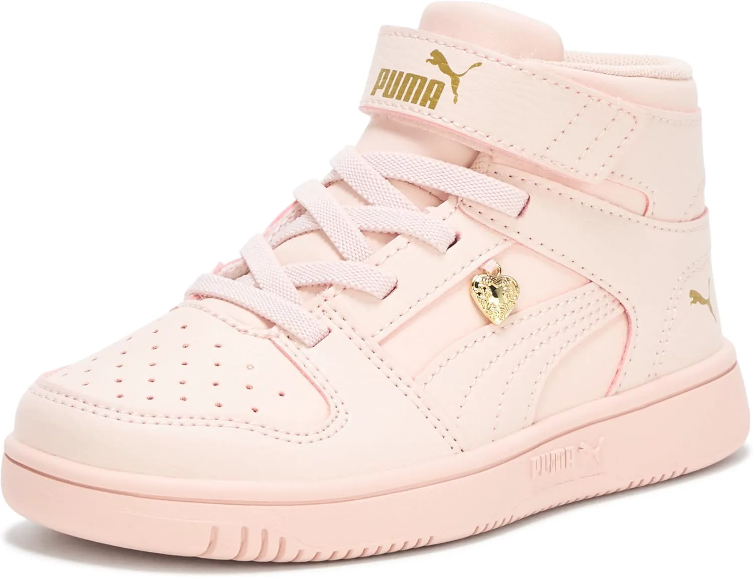 Кроссовки PUMA для детей Rebound Layup Mid на липучках, розовый/золотой — фото 2