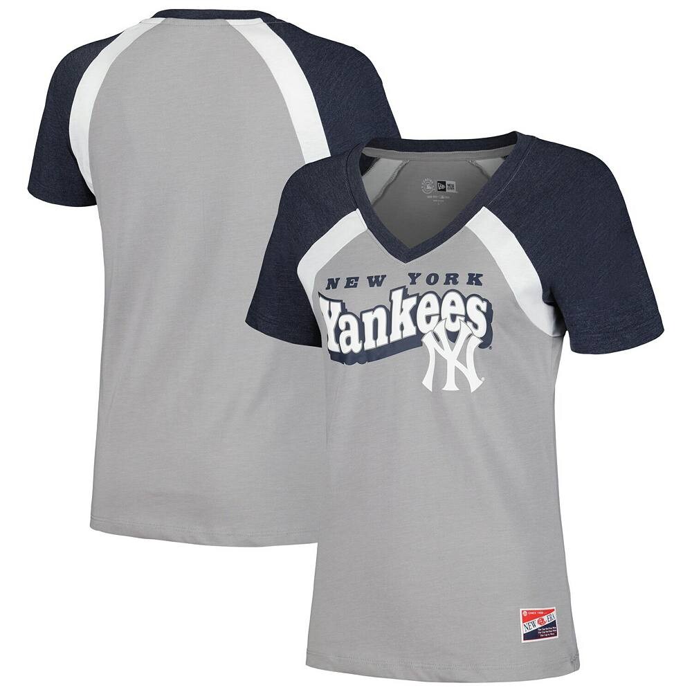 

Женская серая футболка с v-образным вырезом New Era New York Yankees с принтом реглан, цвет Ynk Grey