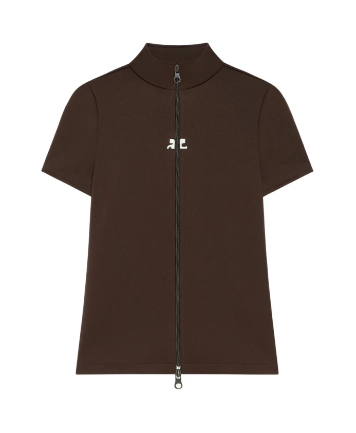 

Коричнево-Шоколадный топ с застежкой-молнией и воротником-стойкой Courrã¨Ges, коричневый