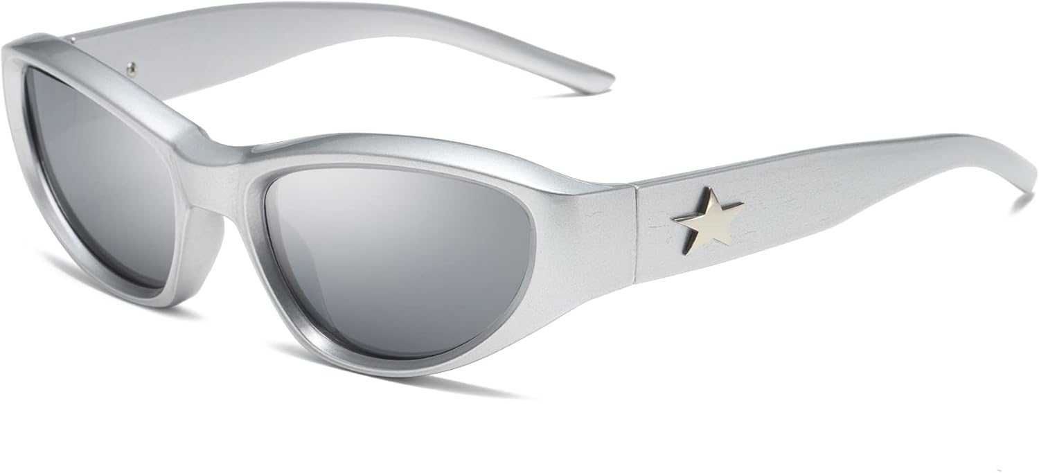

Поляризованные солнцезащитные очки Cyxus Y2k Star Silver для женщин, солнцезащитные очки с обтекаемой формой для женщин и мужчин, модные спортивные солнцезащитные очки Swift Oval 1084, 02 - Silver Star Y2k Sunglasses