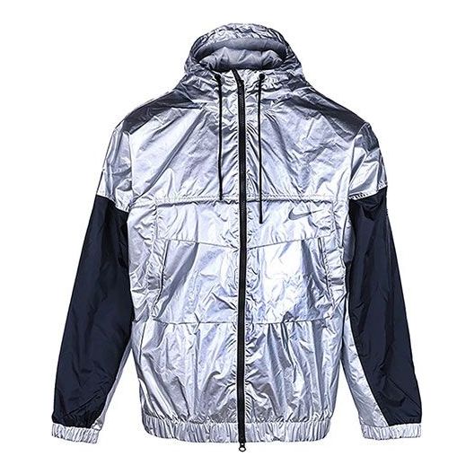 

Куртка Men's Nike Contrast Color Stitching Hooded Windproof logo Sports Jacket Silver DD2886-095