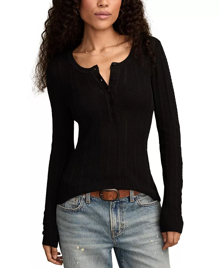

Женский свитер-хенли с пуантами Lucky Brand, черный