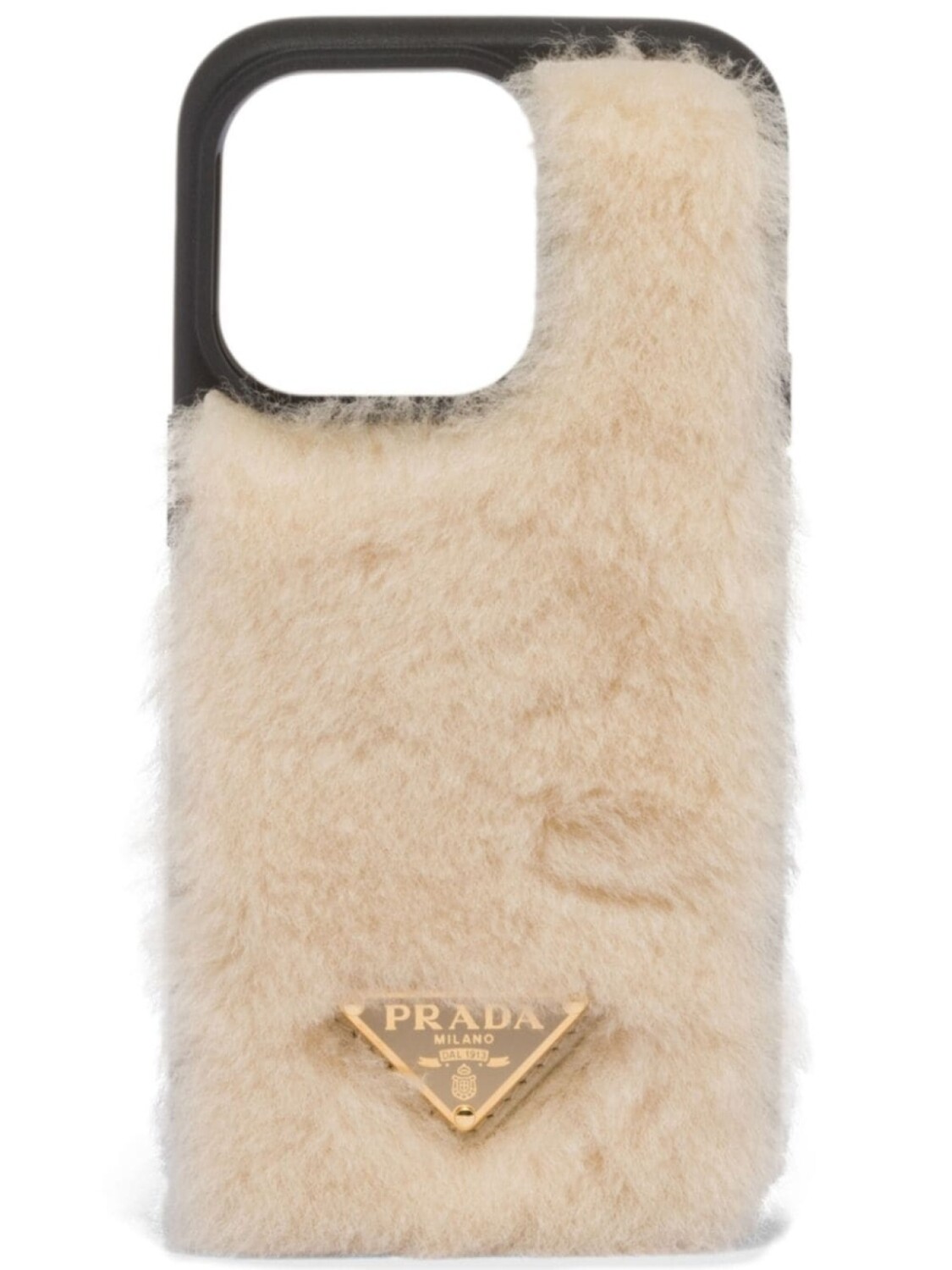 

Prada triangle-logo shearling iPhone 14 Pro case, нейтральный цвет