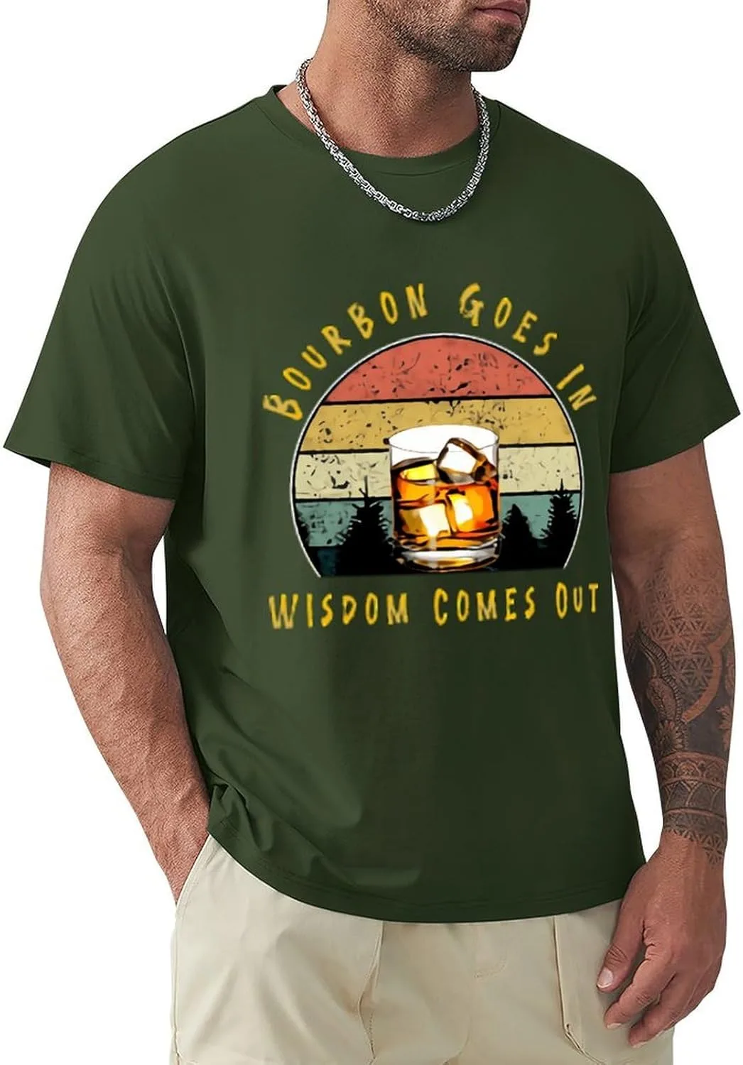 Мужская классическая футболка Bourbon Goes in Wisdom Comes Out