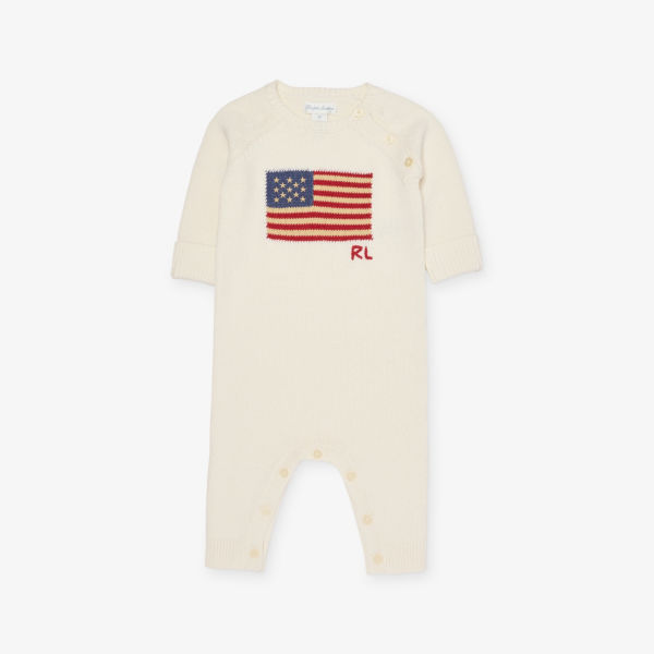 

Boys' american-flag long-sleeves cotton-knit romper Polo Ralph Lauren, цвет nevis