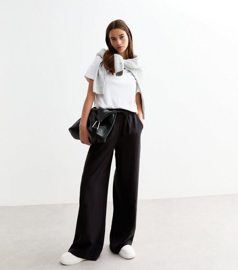 

Черные широкие брюки на кулиске New Look, черный