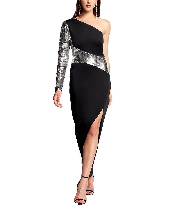 

Платье Foxie с одним плечом Tadashi Shoji, серебряный