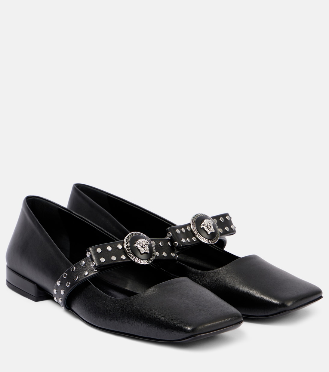 Кожаные балетки с заклепками Gianni Ribbon Versace, Black-Palladium