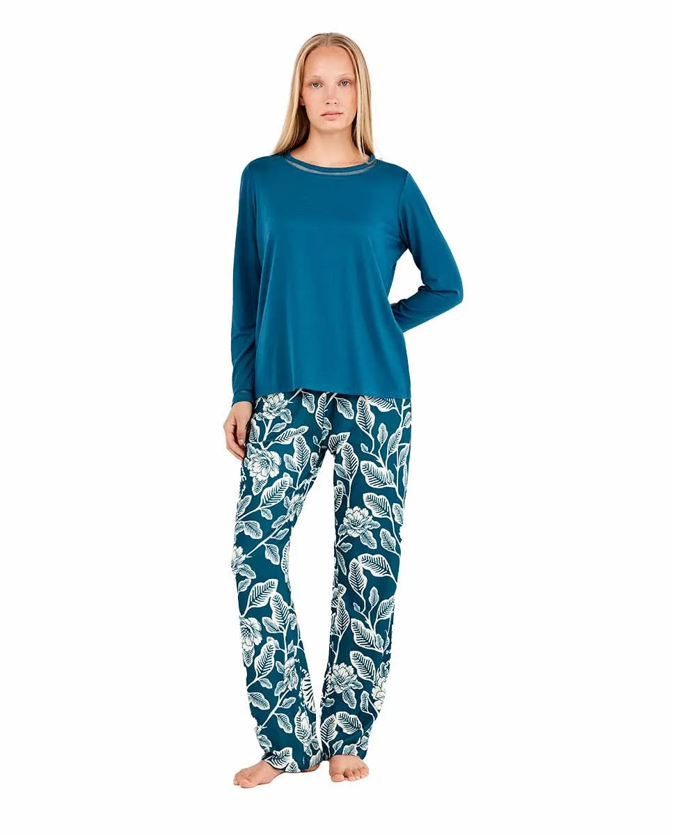 

Женская пижама с контрастными узорными штанами Gisela, темно-синий