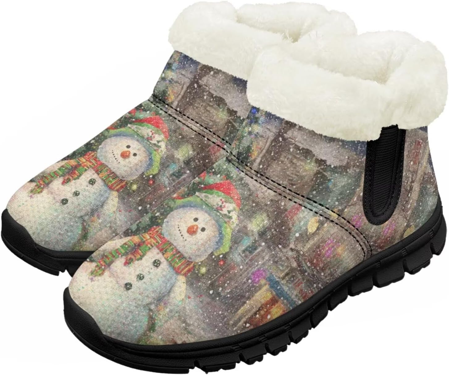 

Большие и маленькие детские зимние сапоги с меховой подкладкой для девочек, пушистые сапоги, нескользящие уютные зимние ботинки для улицы Pointodoor, Xmas Snowman Tree Pattern