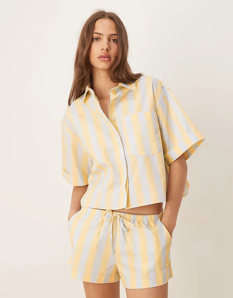 

Пижамная рубашка свободного кроя с короткими рукавами ASOS DESIGN Mix & Match в синюю и молочно-белую полоску