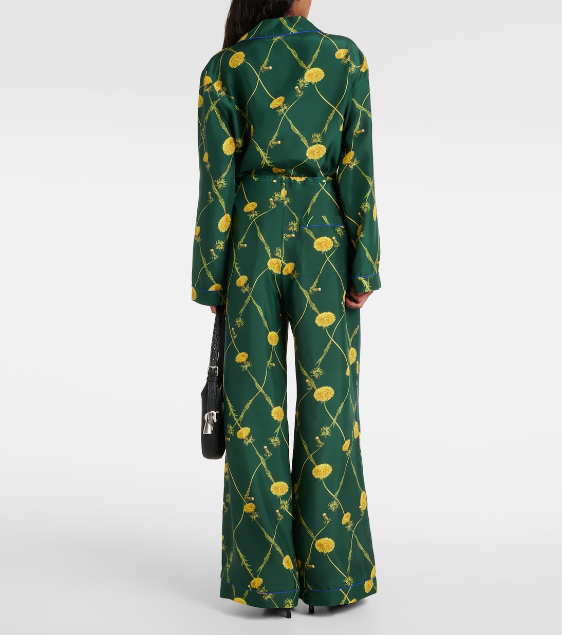 Пижамные брюки Burberry Ivy, шелковые, цветочный принт, цвет Ivy — фото 3