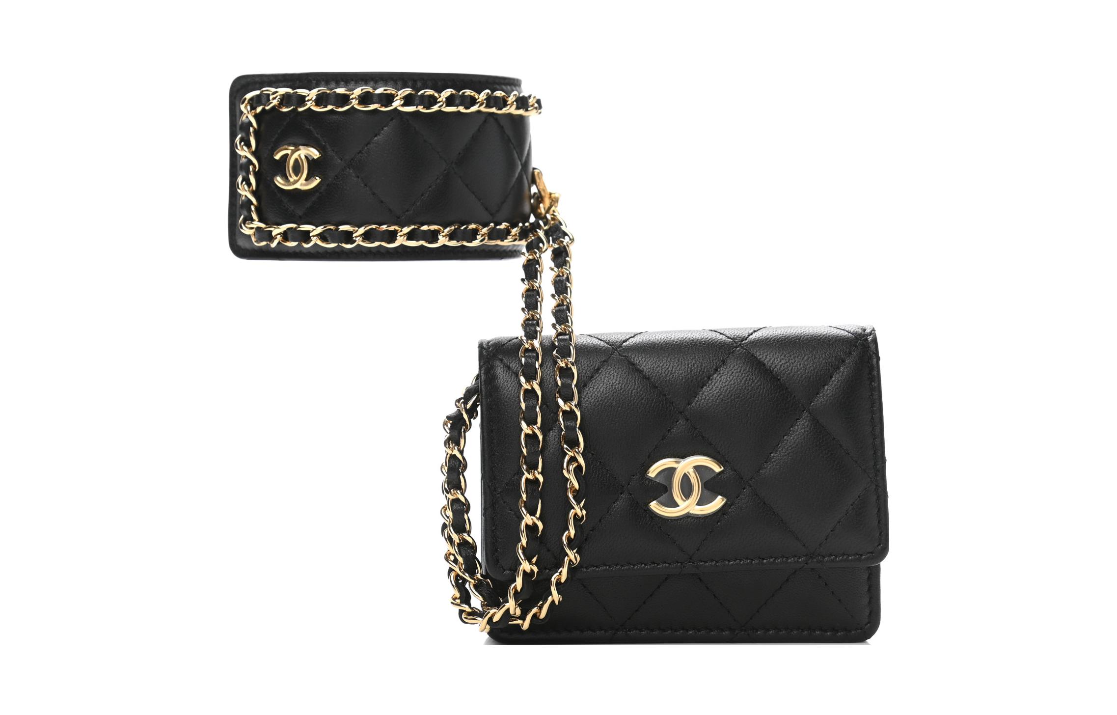 CHANEL Женский картхолдер из овчины и металла Gold Black — фото 3