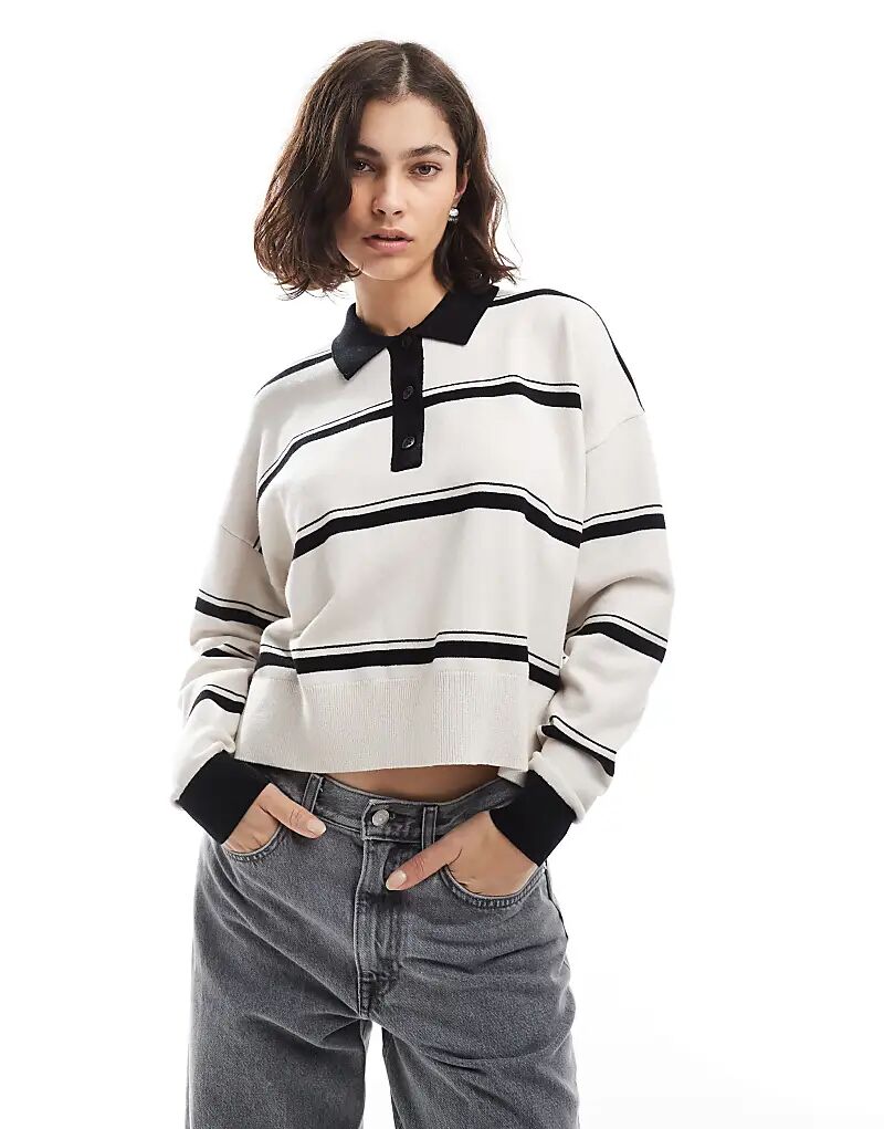 

Трикотажный структурированный регбийный топ ASOS DESIGN в полоску