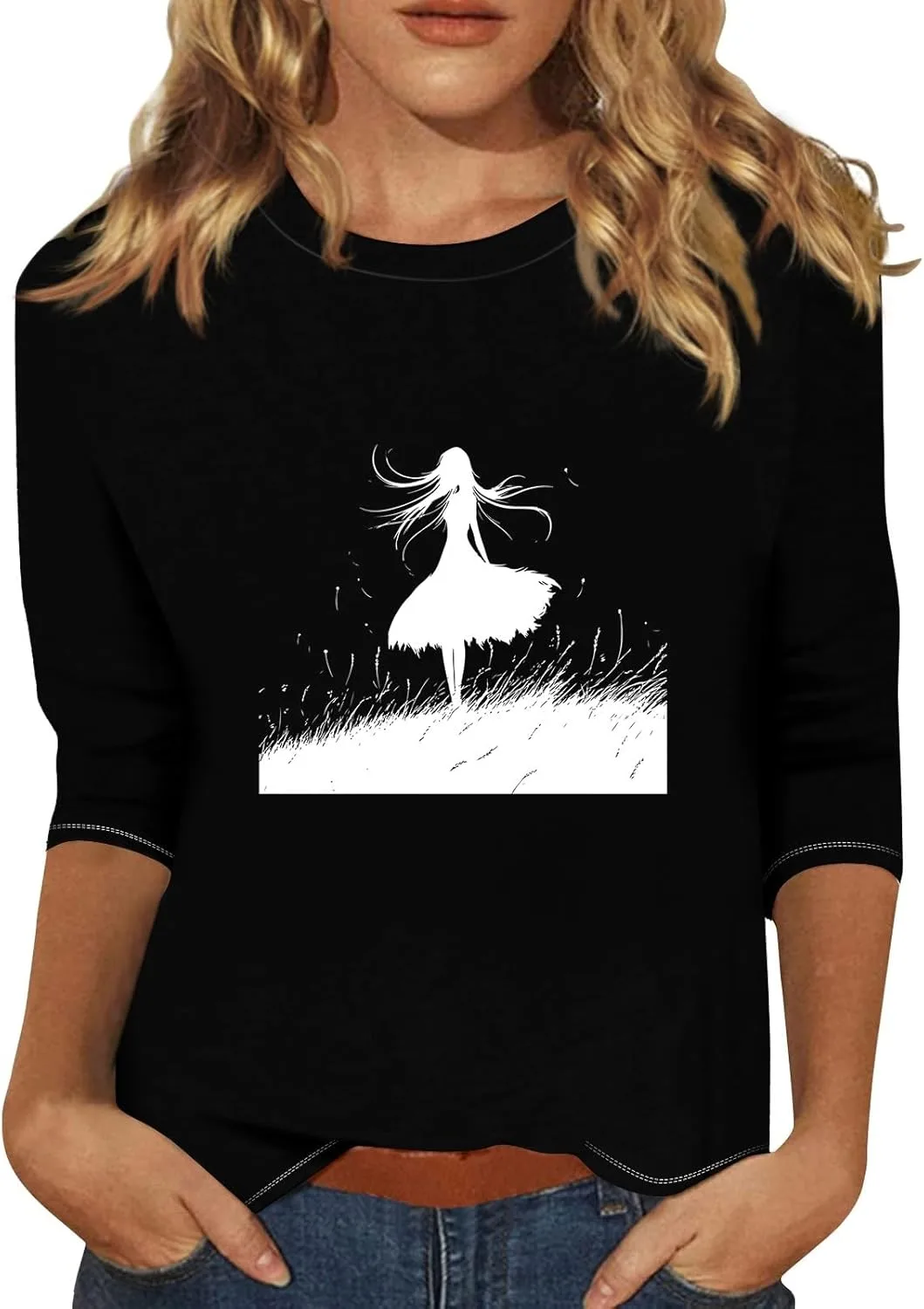 

Летний топ для женщин Casual Loose Crewneck с 2D принтом FQZWONG