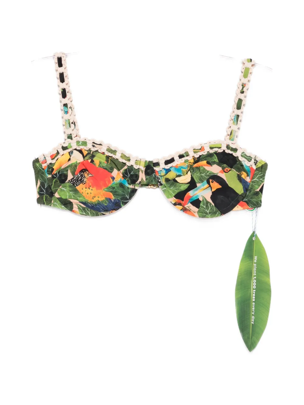 

Бикини-топ с косточками и принтом «птицы» Farm Rio, зеленый