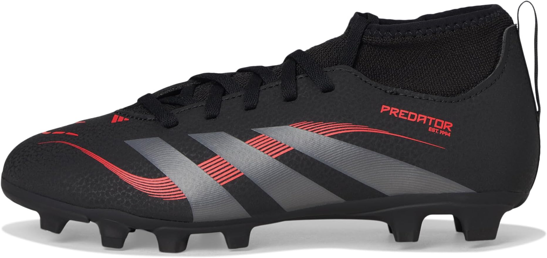 Кроссовки Adidas Kids Club Predator Sock Firm Ground/Multi Ground Soccer Cleats, Black/Grey/Lucid Red — фото 4