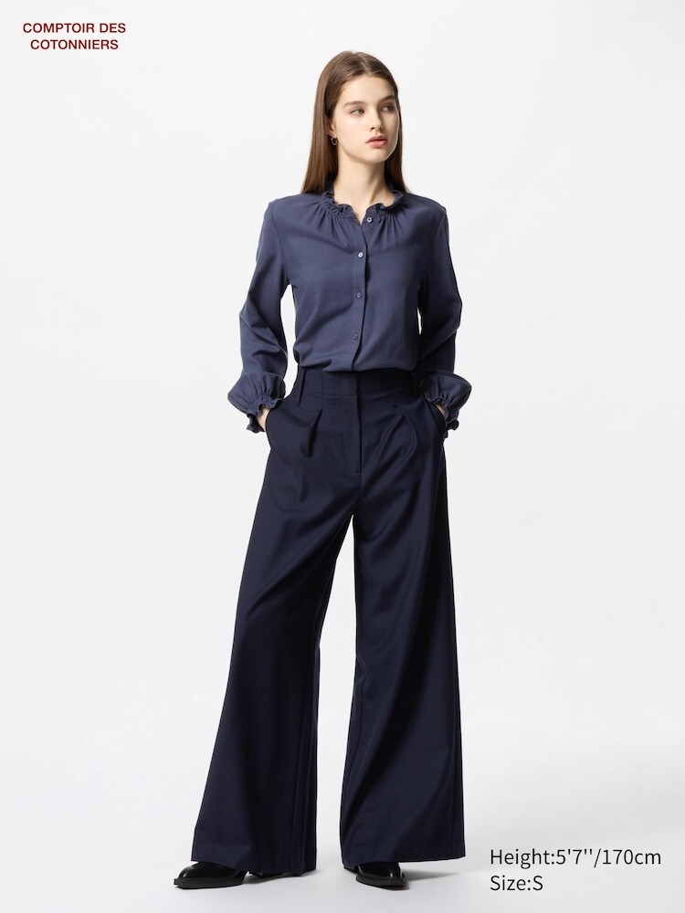 

Широкие брюки из смеси шерсти и кашемира Uniqlo, цвет 69 синий