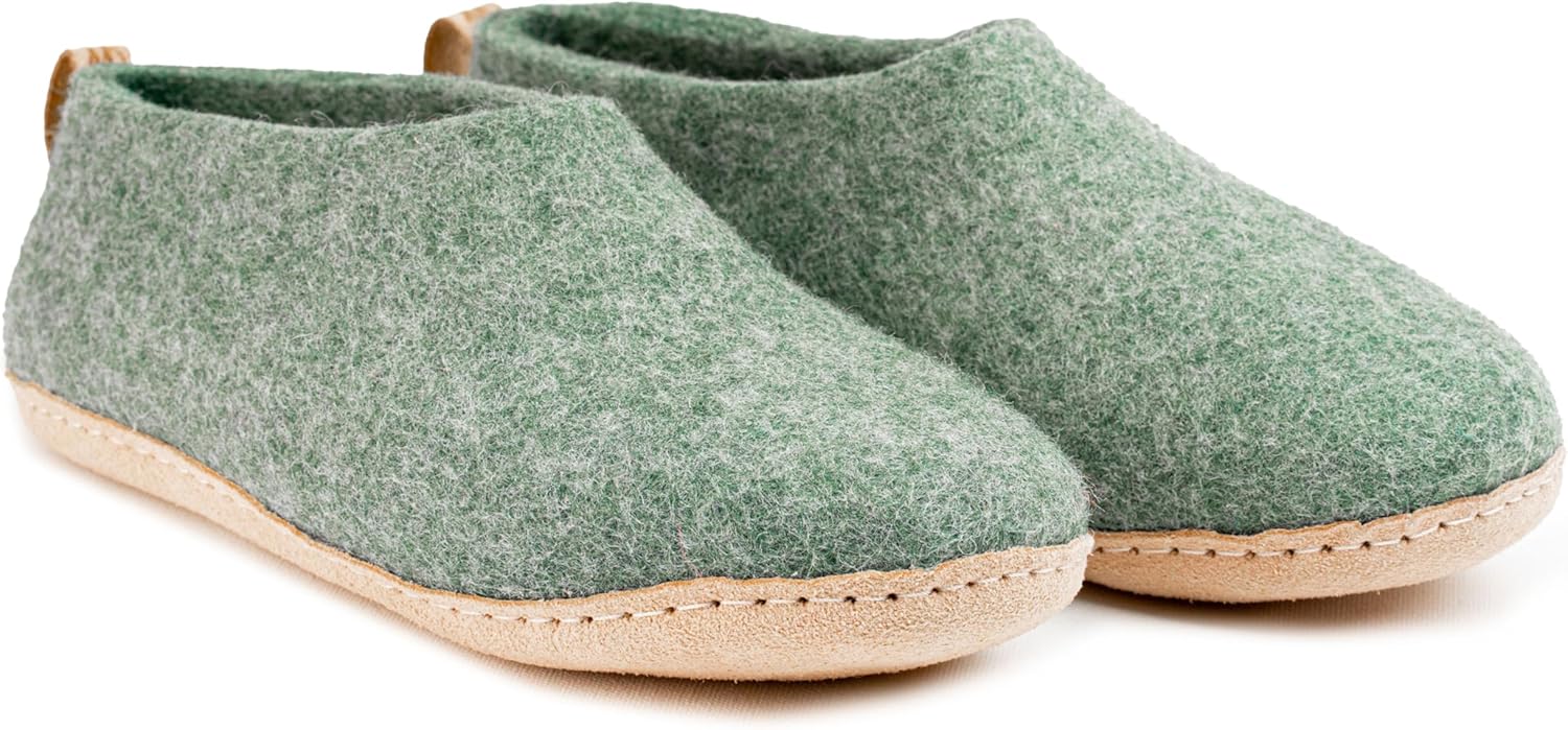 Тапочки Woolly из войлока с кожаной подошвой, Премиальная новозеландская шерсть, Ручная работа по итальянскому дизайну, Мягкие, дышащие и без запаха Woolly'S, зеленый — фото 3