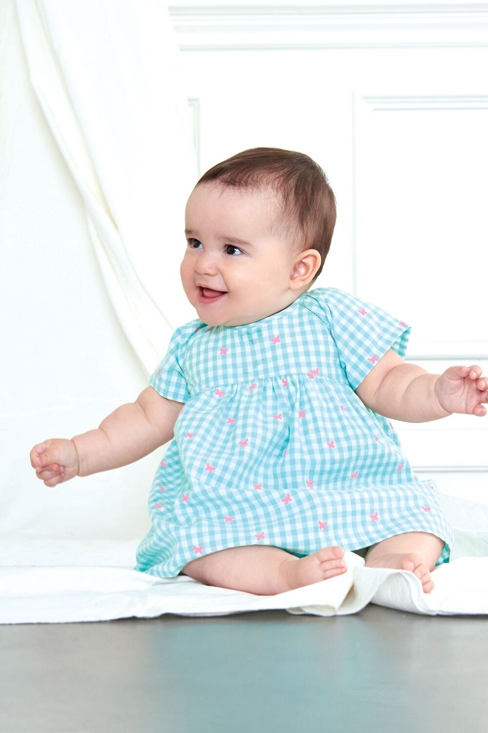 

Синее детское платье из клетчатой ткани и бабочек Hatley, синий