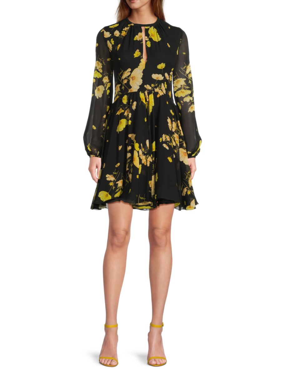 

Мини-платье из шелка-жоржета с принтом Giambattista Valli, цвет Black Yellow Multi