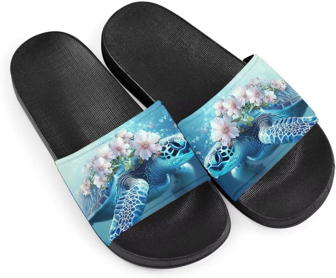 

Женские модные сандалии с уникальным дизайном, с узором черепахи, на плоской подошве, с противоскользящей подошвой из ЭВА, легкие повседневные домашние и тапочки Getelinseng, синий