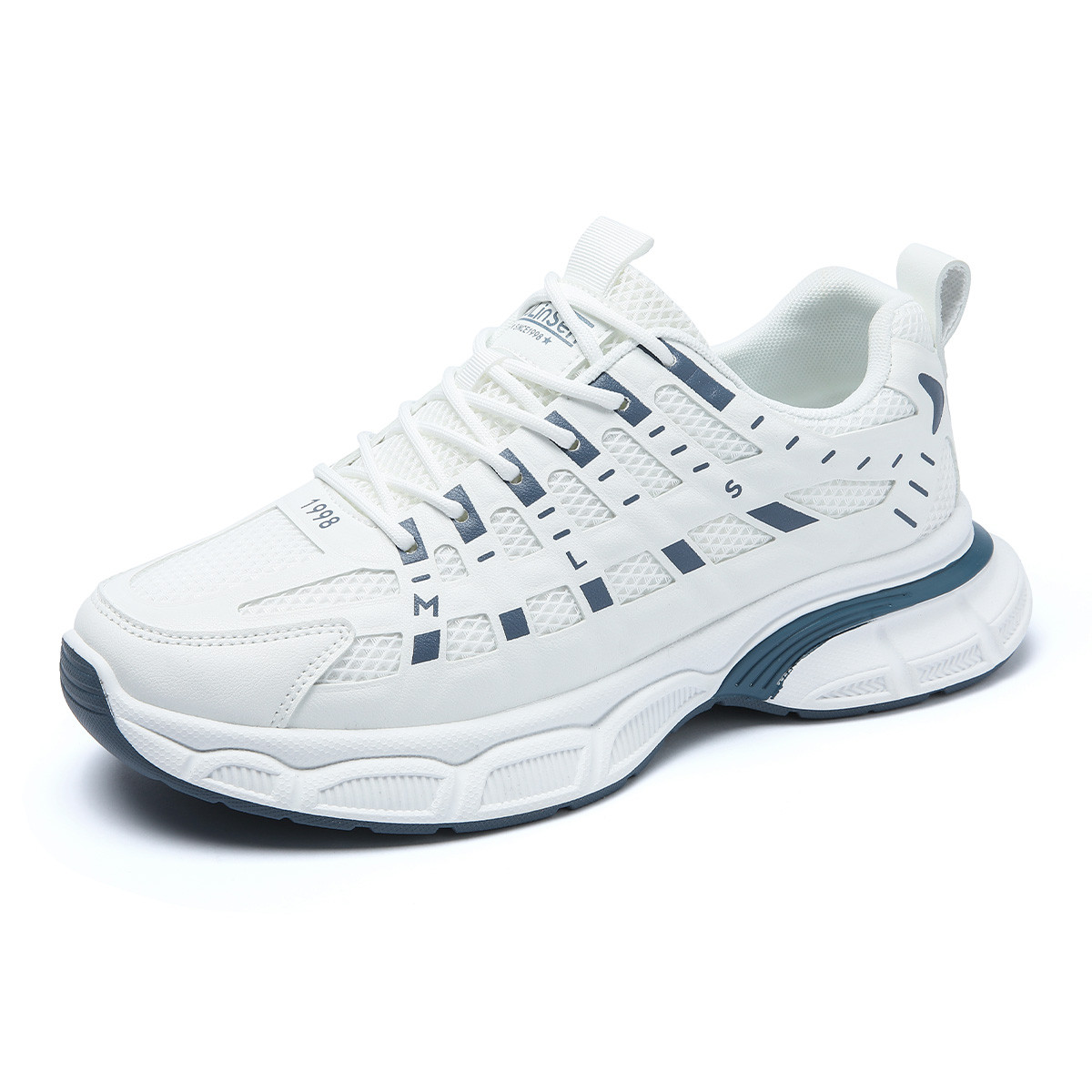 

Высокие износостойкие легкие дышащие противоскользящие низкие повседневные туфли мужские бело-голубые Mulinsen