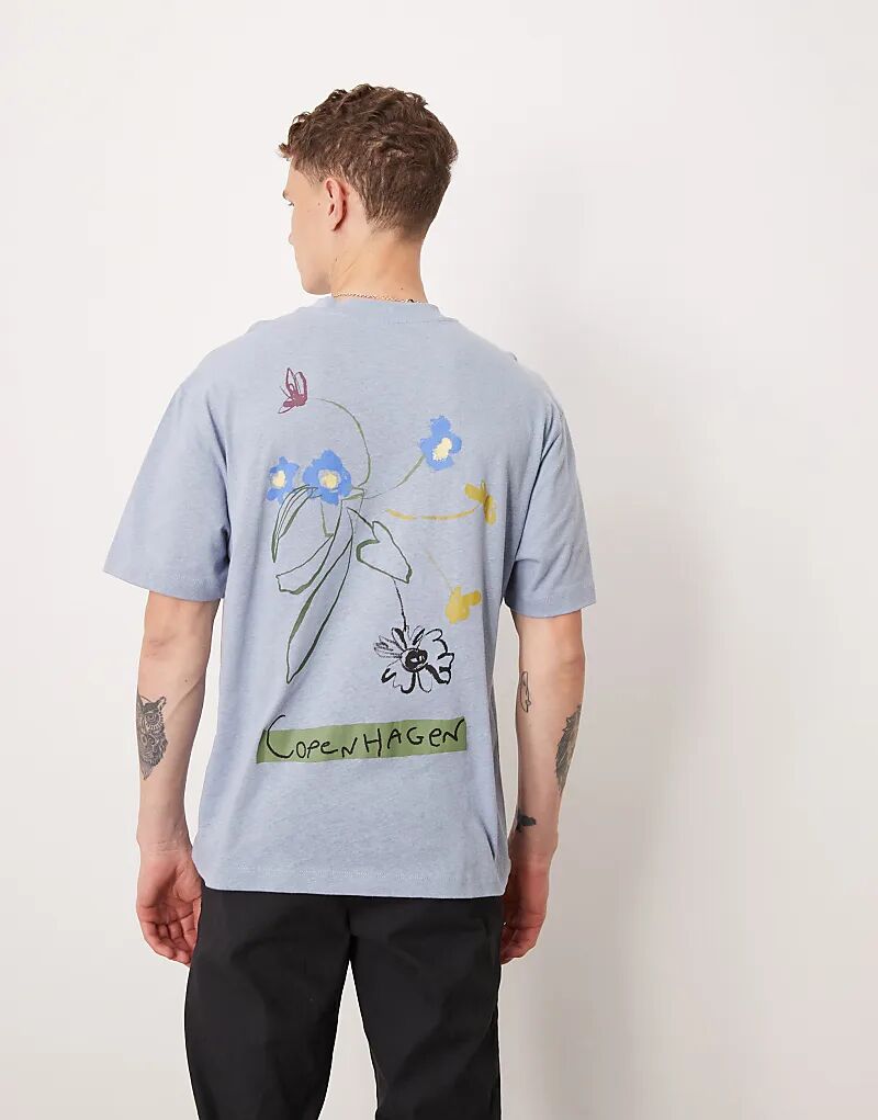 

Свободная футболка ASOS DESIGN с принтом «Копенгаген» синего цвета