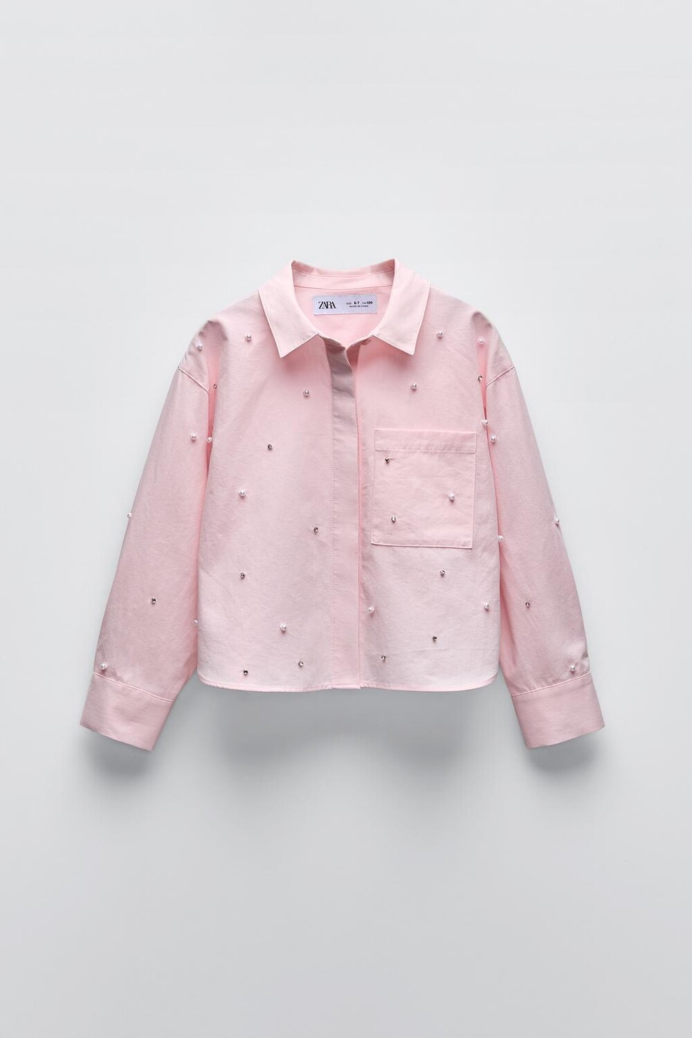 

Рубашка с жемчугом и стразами ZARA, темно-розовый
