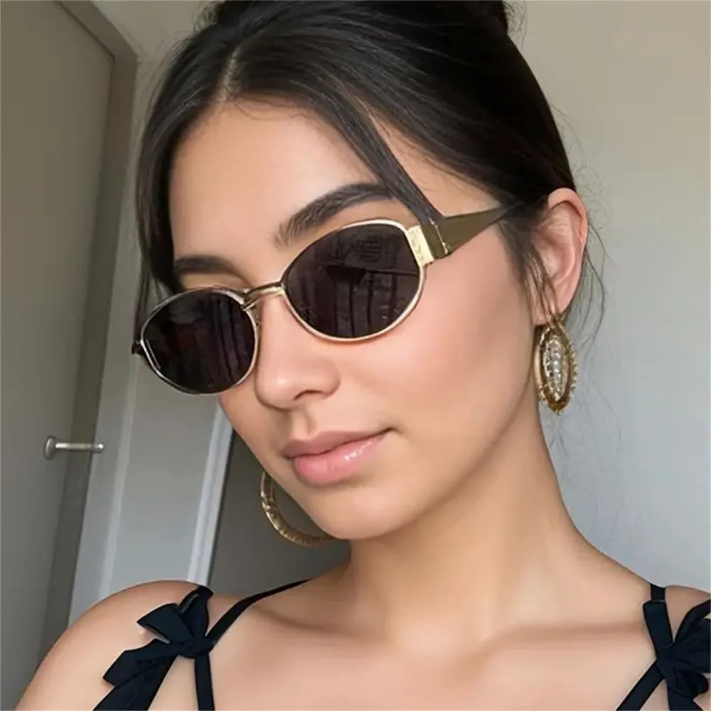 

Маленькие овальные солнцезащитные очки для мужчин и женщин, металлические круглые солнцезащитные очки, классические повседневные очки для вождения VFDHN, 4