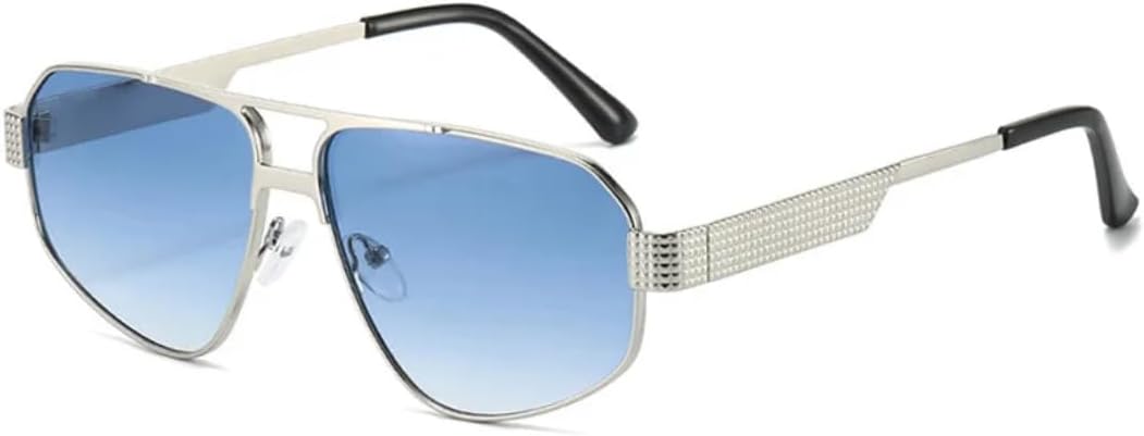 

Винтажные квадратные солнцезащитные очки для женщин и мужчин, роскошные очки в металлической оправе, панк-стиль, для вождения, защита от УФ-излучения UV400 TVTBBVV, Silver-blue