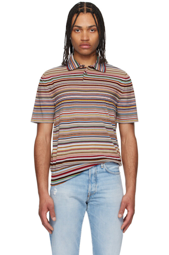 

Трикотажное хлопковое поло с разноцветными фирменными полосками Paul Smith