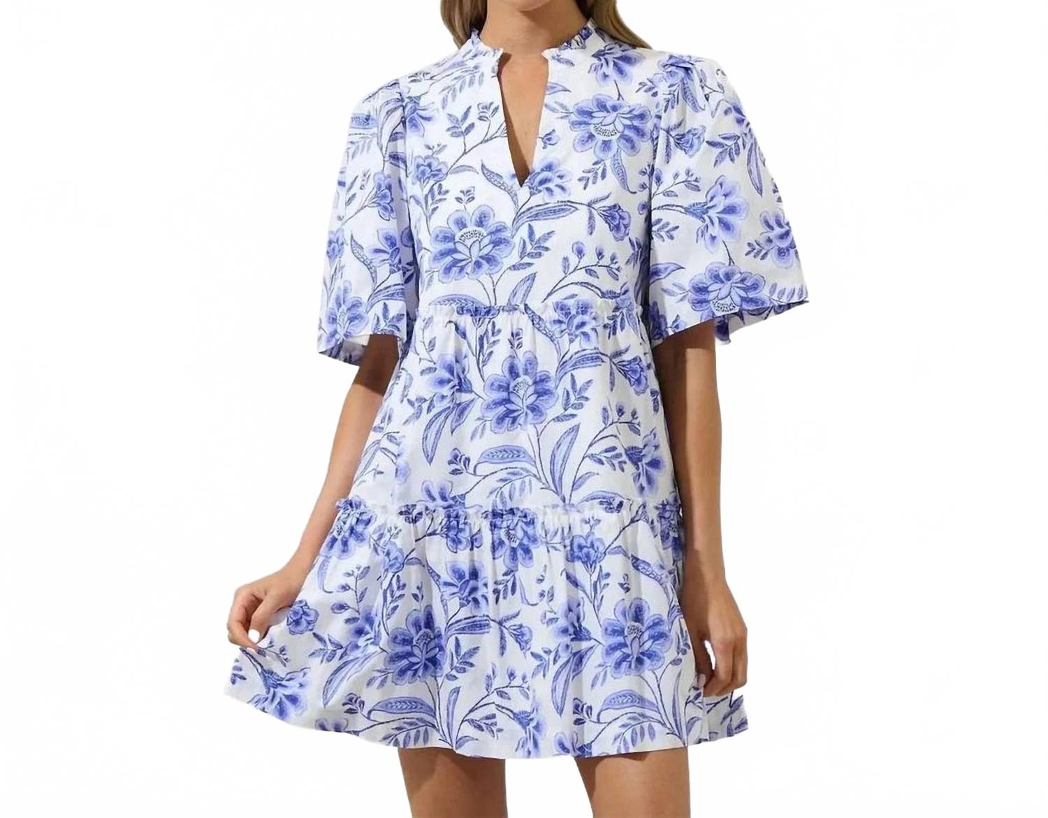 

Мейв цветочное платье с разрезом на горловине в бело-кобальтовом цвете Mint